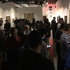 A photo of the very crowded event put on by Goethe Goethe (IG—tattoosbygoethe) at Collective Art Gallery. #Aztec #death #fineart #Goethe #Underworld