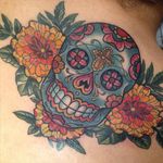 Sugar skull and flowers tattoo by Kim Saigh. #skull #sugarskull #decorative #flowers #KimSaigh #neotraditional