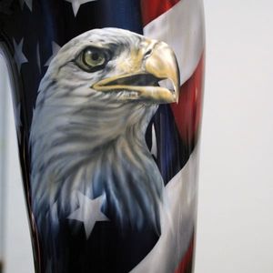 A very patriotic prosthesis painted by Prosthetic Ink. #amputees #DanHorkey #eagle #ProstheticInk #tattooedprostheses #veterans