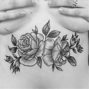Engraving style rose tattoo by Armelle Stb #ArmelleStb #flower #floral #blackwork #blckwrk #engraving #rose