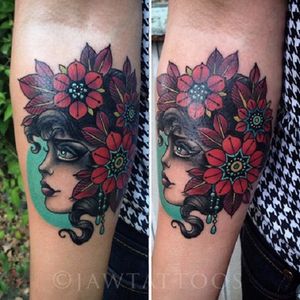 Nice tattoo #JessicaAnnWhite #flowers #portrait #neotraditional #illustrative
