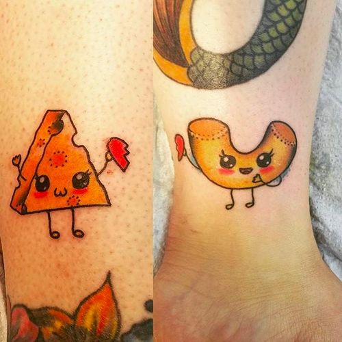 Mac and cheese BFF tattoos (via IG --  bellyxray) #kraftdinner #kraftmacandcheese #macandcheese #macandcheesetattoo