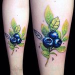Color realism blueberry tattoo with a few geometric elements. By Vlad Tokmenin. #fruit #blueberry #botanical #flora #realism #colorrealism #VladTokmenin
