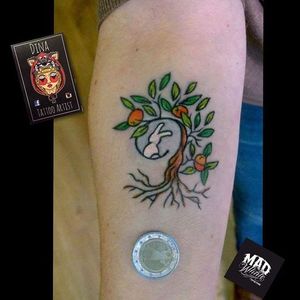 Miniature mango tree tattoo by @dina_tattoo_artist. #miniature #tiny #rabbit #mango #fruit #dina_tattoo_artist