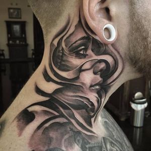Beautiful tattoo by Josh Duffy #JoshDuffy #blackandgrey #realistic #horror #bioorganic