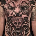 Labyrinth-like Goblins by Matt Jordan #mattjordan #realism #realistic #hyperrealism #blackandgrey #goblins #demon #horns #horror #devil #fire #sculpture #statue #fangs #tattoooftheday