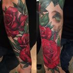 Vibrant style realism rose tattoo by D'Lacie Jeanne. #flower #floral #botanical #D'LacieJeanne #styledrealism #rose