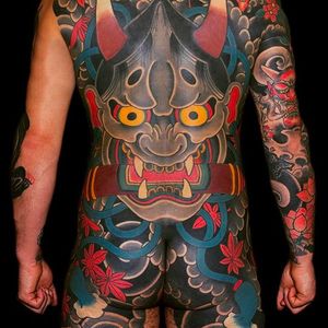 Majestic Hannya back tattoo done by David Ramirez, an awesome tattooer of Japanese style work. #DavidRamirez  #japanesetattoo #HANNYA #japanese #Japanesestyle