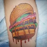 Double cheeseburger tattoo by Marco Gomez. #neotraditional #burger #cheeseburger #food #MarcoGomez