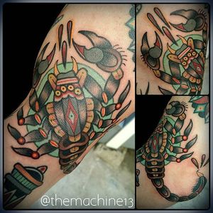 Scorpion Tattoo by Zack Taylor #Scorpion #TraditionalTattoos #TraditionalTattoo #OldSchool #OldSchoolTattoos #Traditional #ZackTaylor