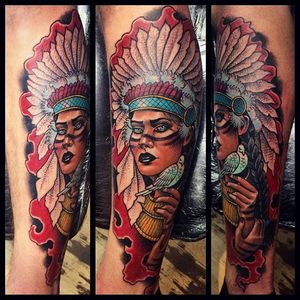Native American Tattoo by Bartosz Panas #nativeamerican #nativeamericangirl #neotraditional #neotraditionaltattoo #neotraditionalartist #polishtattoo #polishartist #BartoszPanas