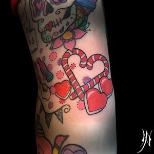 Candy cane heart tattoo by Nichola Pierpoint. #candycane #christmas #candy #heart #NicholaPierpoint