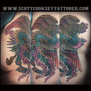 Seems like 2016 was the year of the Phoenix. Still have 3 ongoing Phoenix tattoos to complete. Fun side piece done on Jane. Healed Tattooing by Scott Cooksey Tattooer 🤓  #phoenix #bird #traditional #lonestartattoo