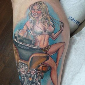 #Pin-up #girl on #motorcycle tattoo
