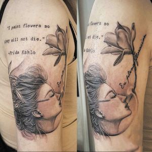 Portrait Flower Quote Tattoo by So Yeon at #bltnyc #quote #portrait #flower #bodylanguagetattoo #NYC