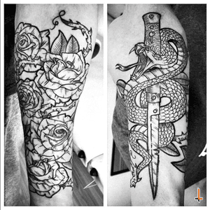 Nº253 half sleeve (2nd session & DONE) #tattoo #tattoos #tatuaje #tatuajes #ink #inked #flower #roses #rosetattoo #thornes #leafs #snake #snaketattoo #dagger #daggertattoo #eternalink #liningblack #tripleblack #bylazlodasilva