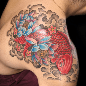Tattoo by Lark Tattoo artist/owner Bruce Kaplan. #japanese #koi #fish #water #flowers #japaneseflower #lotus #shoulder #back #brucekaplan #owner #artist #ownerartist #artistowner #LarkTattoo #LarkTattooWestbury #NY #BestOfLongIsland #VotedBestOfLongIsland #BestOfNYC #VotedBestOfNYC #VotedNumber1 #LongIsland #LongIslandNY #NewYork #NYC #TattoosEvenMomWouldLove  #NassauCounty #tattoo #tattoos #tat #tats #tatts #tatted #tattedup #tattoist #tattooed #tattoooftheday #inked #inkedup #ink #tattoooftheday #amazingink #bodyart