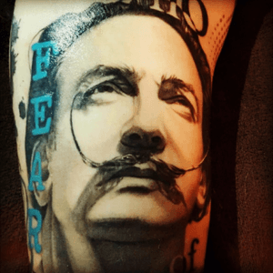 Portrait of Salvador Dali done by Sean Fletcher at Private Stock Tattoo in Racine, Wisconsin.