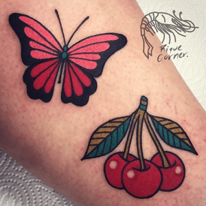 #traditional #solid #butterfly #cherry #riquecorner #smalltattoo #tattooartist 