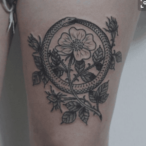 #ouroboros tattoo, the chaos of life. #flowers #nature #snake #circle #black #pinterest #leaves 