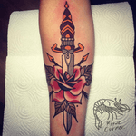 #traditional #riquecorner #dagger #rose #tattooartist 