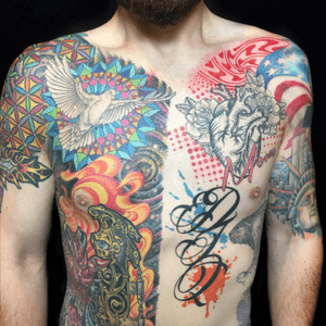 Tattoo by Lark Tattoo artist/owner Bruce Kaplan. #chesttattoo #halfsleeve #stomach #lettering #trashpolka #heart #anatomicalheart #bng #fire #paintsplatter #dove #bird #geometric #bodysuit #americanflag #brucekaplan #owner #artist #ownerartist #artistowner #LarkTattoo #LarkTattooWestbury #NY #BestOfLongIsland #VotedBestOfLongIsland #BestOfNYC #VotedBestOfNYC #VotedNumber1 #LongIsland #LongIslandNY #NewYork #NYC #TattoosEvenMomWouldLove  #NassauCounty #tattoo #tattoos #tat #tats #tatts #tatted #tattedup #tattoist #tattooed #tattoooftheday #inked #inkedup #ink #tattoooftheday #amazingink #bodyart