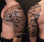 Japanese tattoo. Japanese sleeve. #dragon #japanese #japanesetattoo #halfsleeve #irezumi #japanesesleeve #blackandgrey #sakura #tattooartist #tattooart #bardadim 
