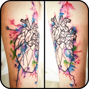 Geometric heart tattoo, by Nago, HORIMONO TATTOO FINALE EMILIA (ITALY) #warercolor #color #horimonotattoo #heart #geometric #tattoo #ink #inked #tattoos 