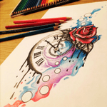 #tattoo #tattoodesign #design #tetovani #tetovanihronov #czechrepublic #hronov #pavluss #pavlusstattoo #clock #rose #watercolor 