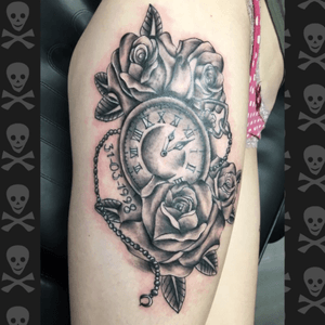 TattooBruce #roses#pocket#watch#black#and#white#tattoo#inkt