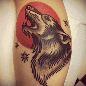 New lone wolf tattoo! #traditional  #wolf #shamrocktattoocompany #westhartford #ct 