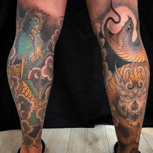 Dragon and snake in clouds #japanese #japanesetattoo 