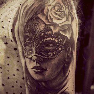 #TattooGirl #girl #flower #roses #besttattoos #onemore #loveit #mask 