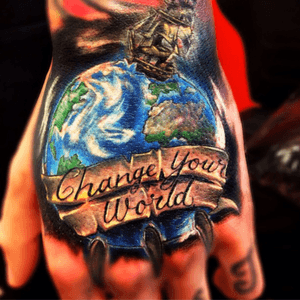 Done by Paul Richards - Monsterz Ink Australia #handtattoo #tattoo #changeyourworld #globetattoo #worldtattoo #shiptattoo #handjob #ink 