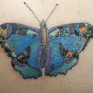Dont have a fully healed picture if this tattoo. 1 of 3 memorial tattoos for my dad. Peacock butterfly tattoo i asked for it to be blue instead of their normal red colour. Tattoo by alex adorned tattoo ashley cross dorset #butterfly #peacock #adorned #dorset #uk 
