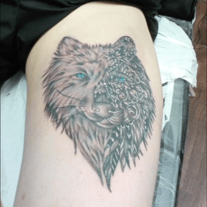 My new tattoo.  crazy Wolf . Done by Alex Kemp at v1 ink in woking.   Uk