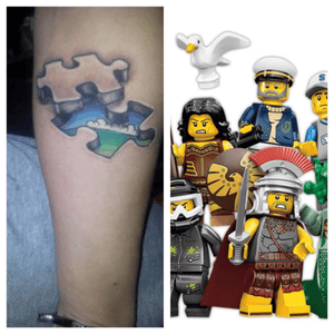 I would love Megan to tattoo me my left arm with the combination of these two photo. Lego minifugures and jigsaw pieces like they are constructing. #megandreamtattoo
