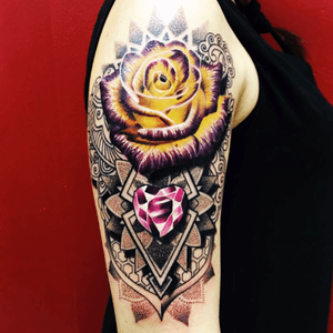 By Ryan Smith #rose #flower #jewels #mandala #dotwork 