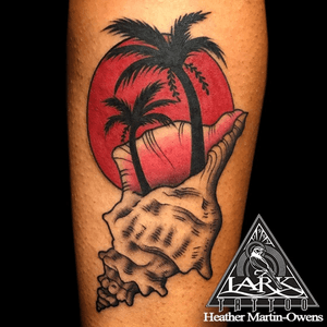Tattoo by Lark Tattoo artist Heather Martin-Owens. See more of Heather's work: https://www.larktattoo.com/long-island-team-homepage/heather/ #colortattoo #beachtattoo #shelltattoo #beachscenetattoo #palmtreetattoo #conchshell #conchshelltattoo #tropicaltattoo #tattoo #tattoos #tat #tats #tatts #tatted #tattedup #tattoist #tattooed #tattoooftheday #inked #inkedup #ink #amazingink #bodyart #tattooig #tattoosofinstagram #instatats #larktattoo #larktattoos #larktattoowestbury #westbury #longisland #NY #NewYork #usa #art