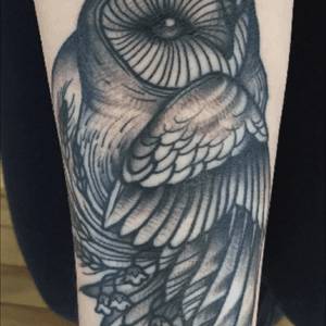 Owl tattoo done January 2016 by Hillary Jane at Tatouage Royal 