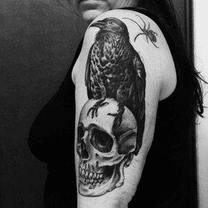 Raven on skull