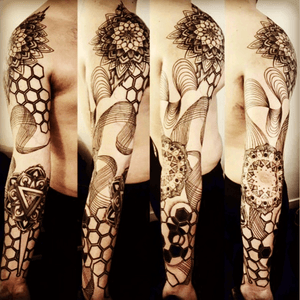Entire right arm#tattoo #dot #dottoline #mandala #armtattoo 
