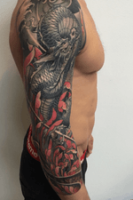 Dragon 3/4 sleeve:) #dragon #irezumi #japanesetattoo #japanese #peony #tattoodo #wearesorrymom #inkjecta #killerinktattoo #chrysanthemum