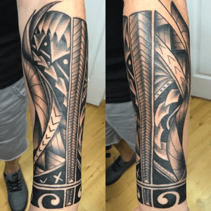 Custom #Polynesian #Maori styled lower arm piece, which I designed and inked for a client. #maoritattoo #polynesiantattoo #black 
