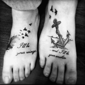 Love tattoo's #lovetattoo #lovetattoos #hipster #anchor #quote #friendshiptattoo #feather #birds 
