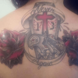 Rose on right side is a cover up. Remider to not allow people to walk all over me. #coveruptattoo #coffin #derringer #lucky13 #redroses 