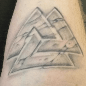 Second tattoo, inside forearm below elbow, norse symbol, Valknut, tattoo artist Craig Gemmell, New Zealand. #Valknut 