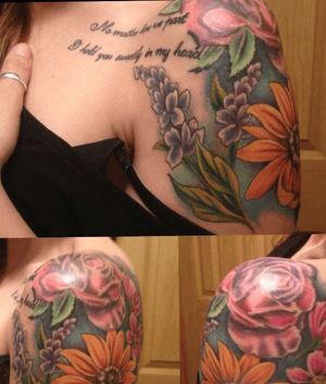Jesse Carl (rose/text) Dan Thomson (flowers/filler) Electric Zombie Tattoo, Athens PA