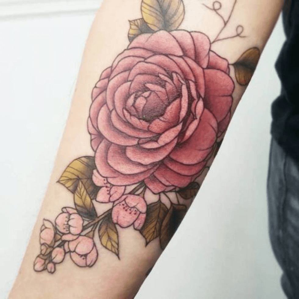 My first tattoo A camellia the state flower of AL done by Rizzo at  Classic 13 in Birmingham AL Although at this time he was at 222 Tattoo  in Birmingham  rtattoos
