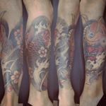 Lower leg sleeve finished by Poli #ironskulltattoos #koifish #kabuto #snake #japanese 